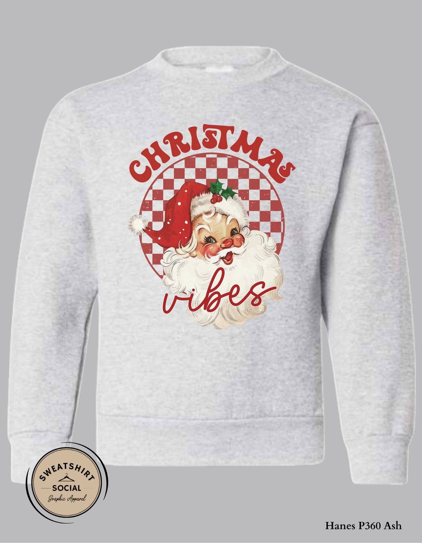 Kids Christmas Vibes Sweatshirt – Retro Santa Holiday Crewneck (Infant–Youth Sizes)