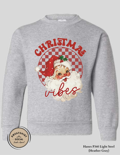 Kids Christmas Vibes Sweatshirt – Retro Santa Holiday Crewneck (Infant–Youth Sizes)