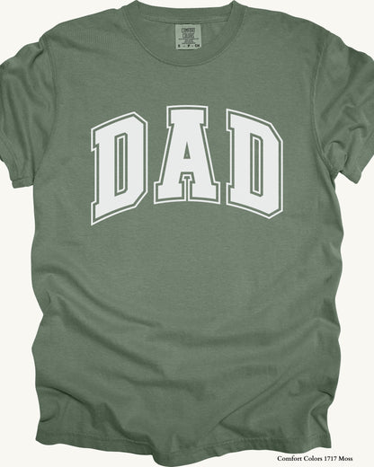 Classic DAD Shirt – Comfort Colors Father’s Day Gift (Collegiate White Text Design)
