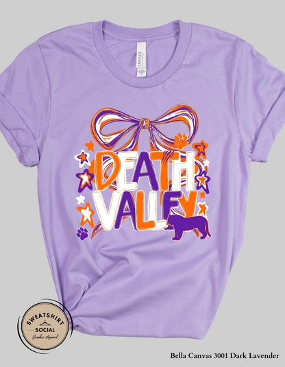 Adult Death Valley Tigers Shirt – Orange & Purple Bow Game Day Tee (Clemson Spirit Top)