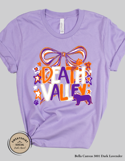 Adult Death Valley Tigers Shirt – Orange & Purple Bow Game Day Tee (Clemson Spirit Top)