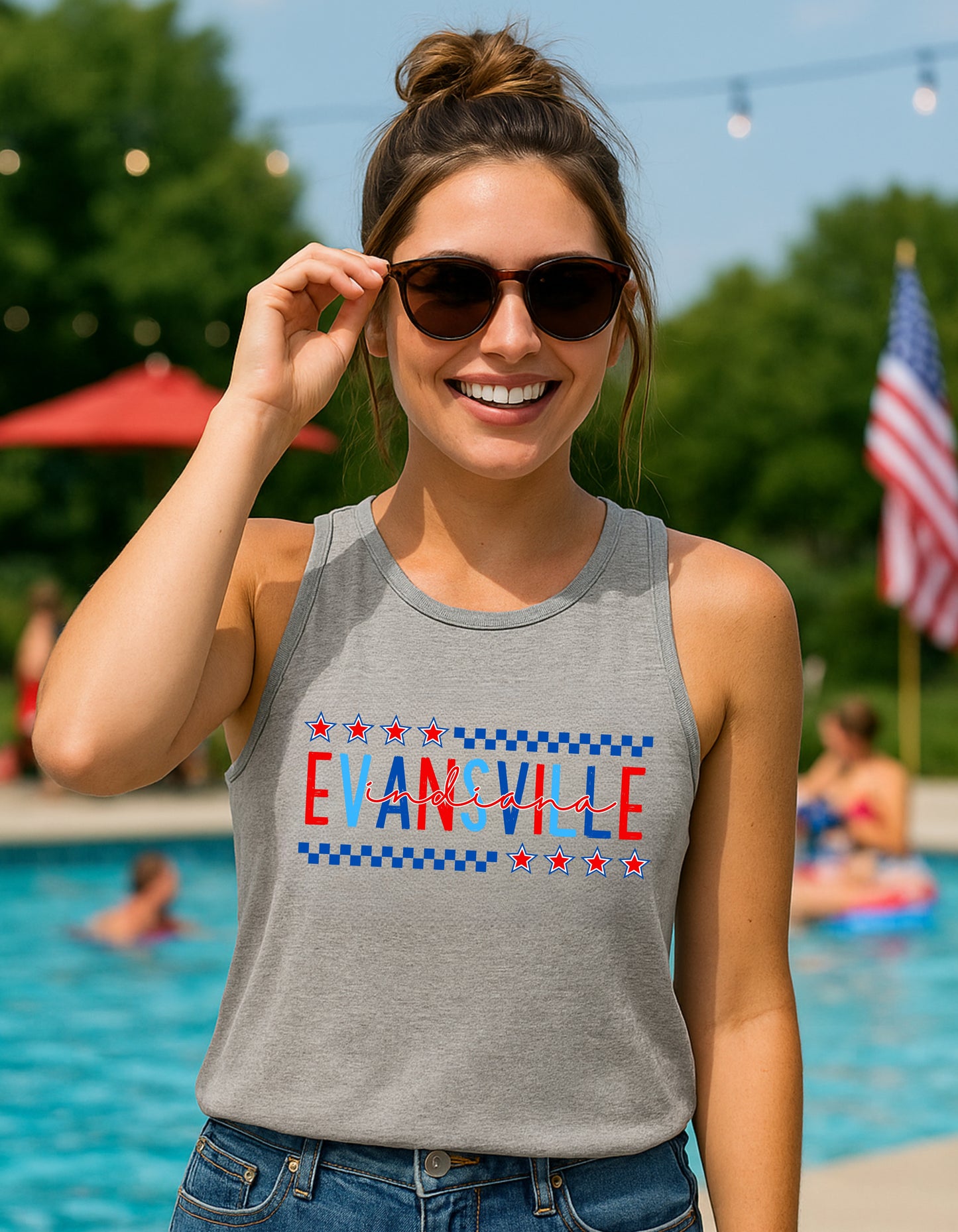 Evansville IN Fourth of July Shirt – Patriotic Red, White & Blue Hometown T-Shirt or Tank