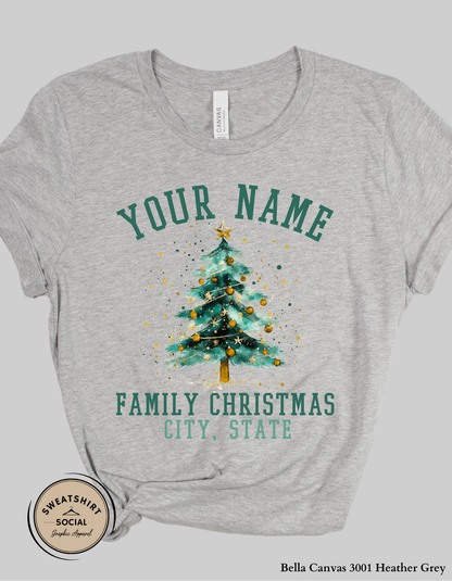 Personalized Family Christmas T-Shirt or Sweatshirt – Custom Name & City Design (Adult Sizes S–2XL)