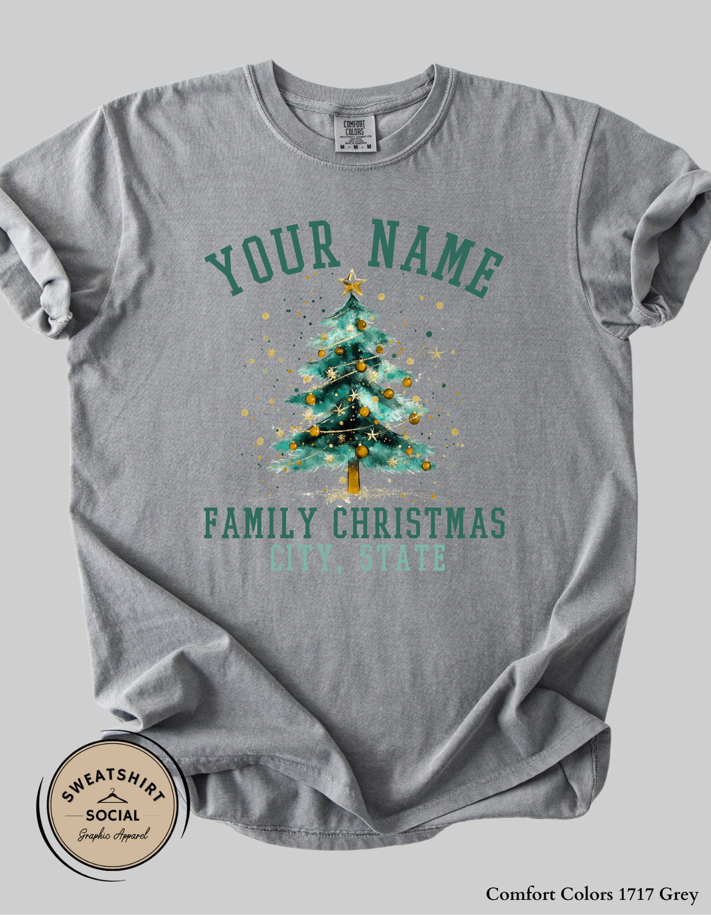 Personalized Family Christmas T-Shirt or Sweatshirt – Custom Name & City Design (Adult Sizes S–2XL)
