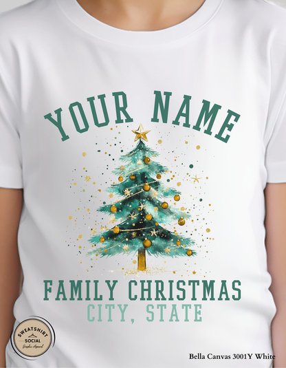 Kids Personalized Family Christmas T-Shirt or Sweatshirt – Custom Name & City Design (Infant–Youth Sizes)