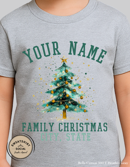 Kids Personalized Family Christmas T-Shirt or Sweatshirt – Custom Name & City Design (Infant–Youth Sizes)