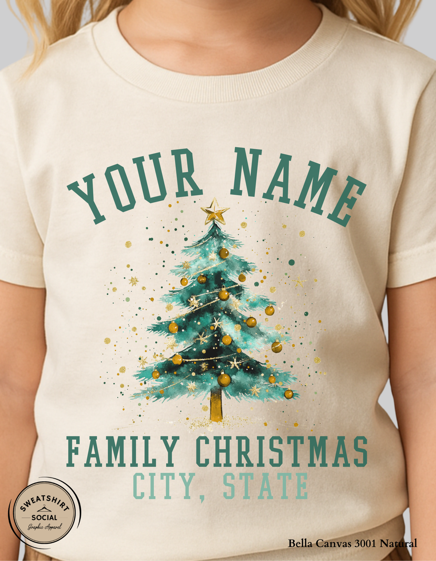 Kids Personalized Family Christmas T-Shirt or Sweatshirt – Custom Name & City Design (Infant–Youth Sizes)