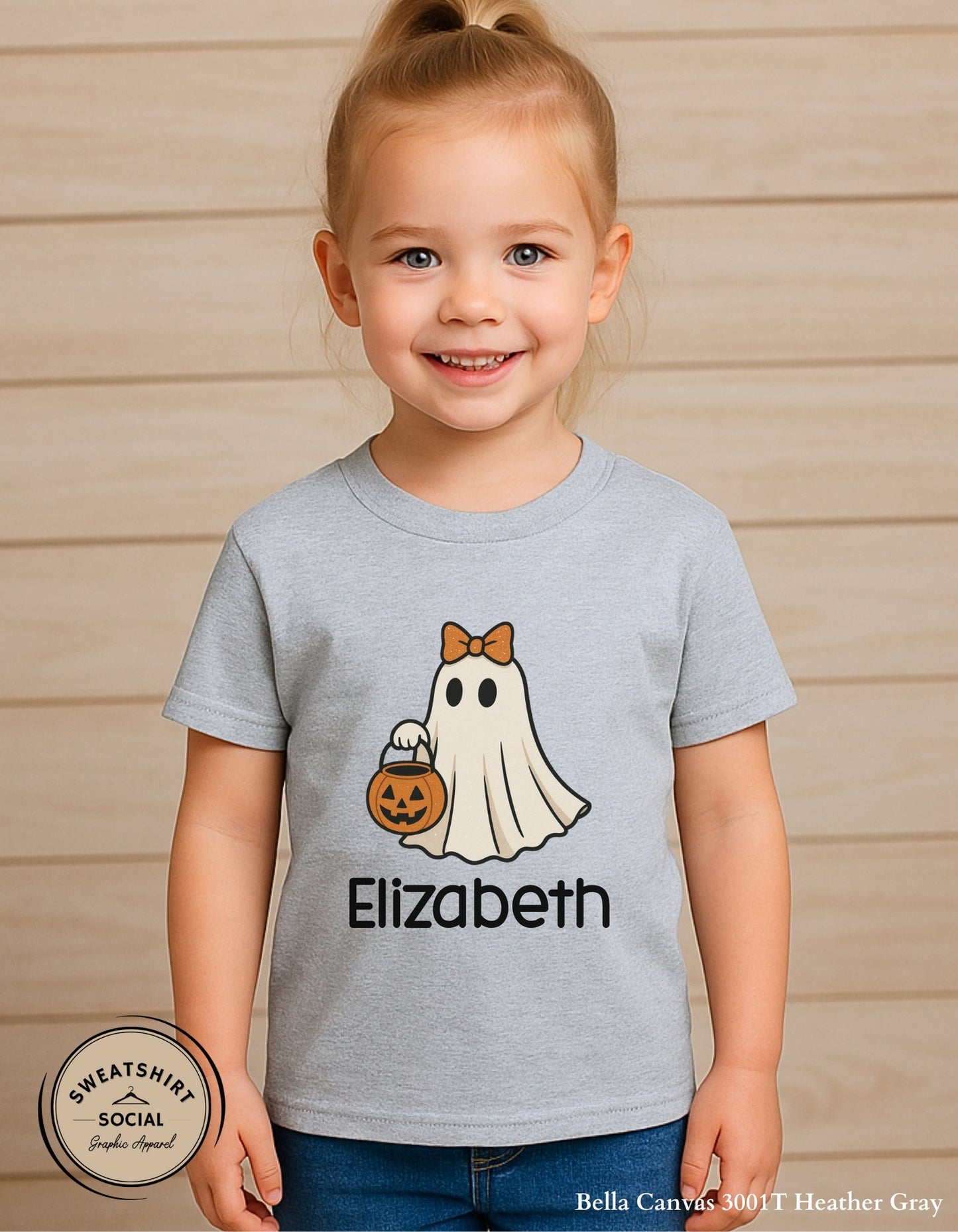 Kids Bow Ghost Halloween Shirt – Customizable Name (Trick-or-Treat Tee or Sweatshirt)