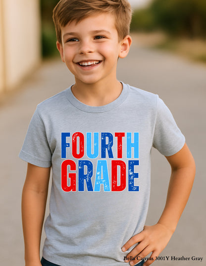 Kids Back to School Grade Shirt – Pre-K to 5th Grade (Red, White & Blue Design)