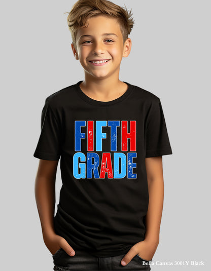 Kids Back to School Grade Shirt – Pre-K to 5th Grade (Red, White & Blue Design)