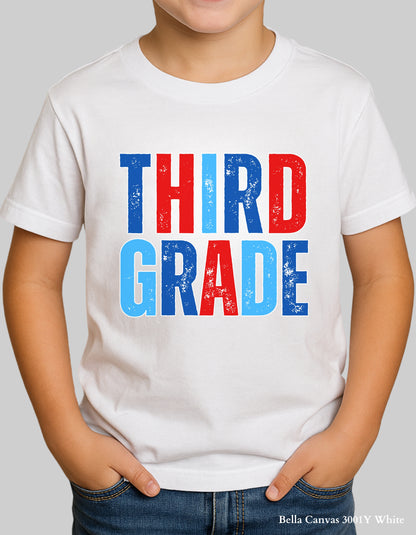 Kids Back to School Grade Shirt – Pre-K to 5th Grade (Red, White & Blue Design)