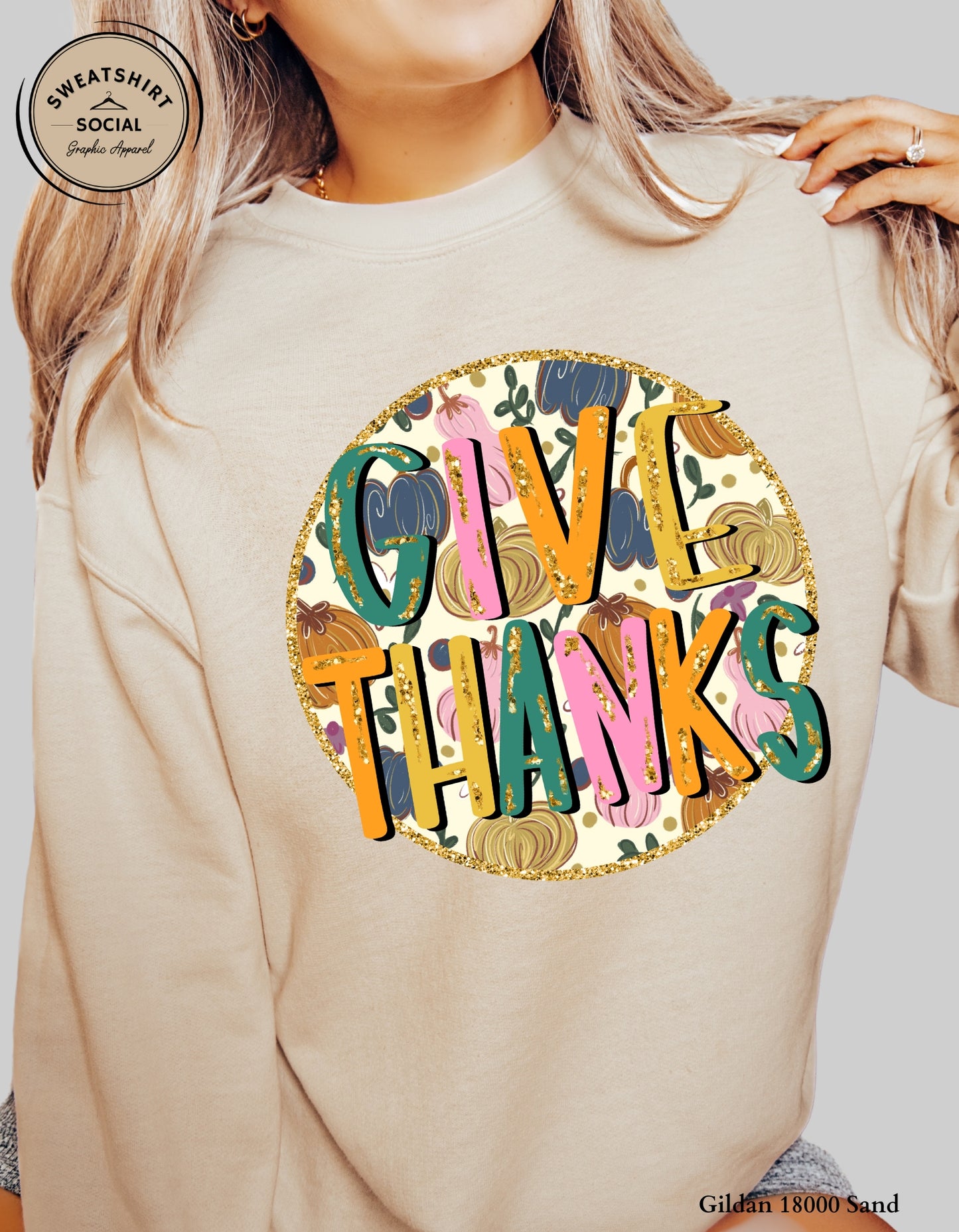 Give Thanks Retro Pumpkin Shirt – Glitter Fall Thanksgiving Tee (Adult Sizes S–2XL)