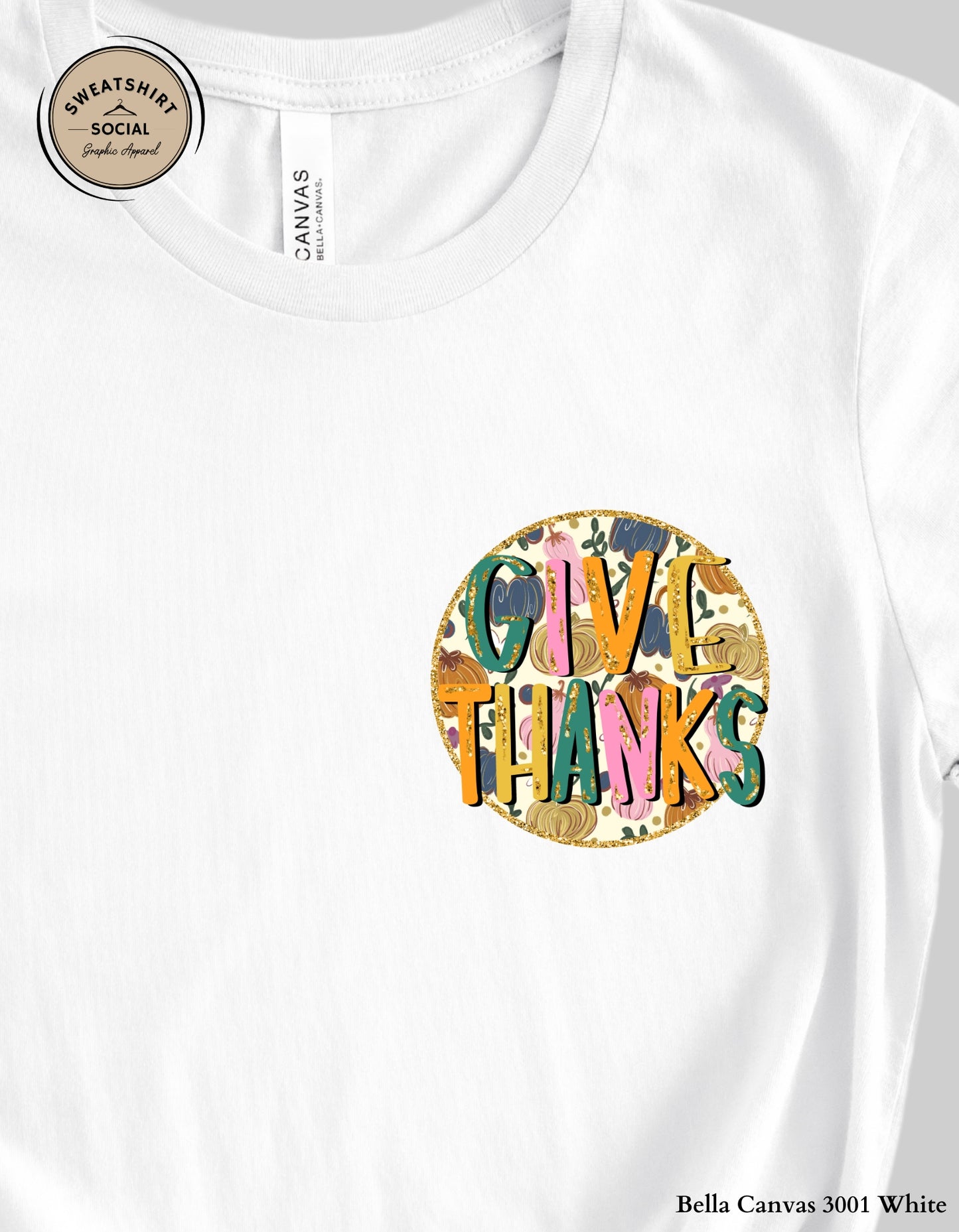 Give Thanks Retro Pumpkin Shirt – Glitter Fall Thanksgiving Tee (Adult Sizes S–2XL)
