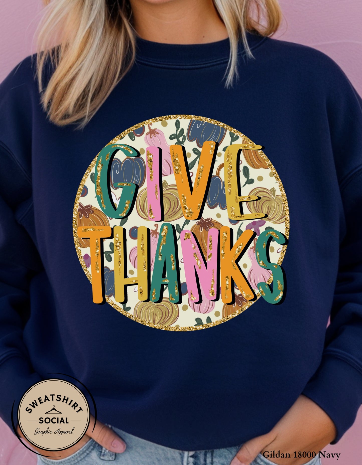 Give Thanks Retro Pumpkin Shirt – Glitter Fall Thanksgiving Tee (Adult Sizes S–2XL)