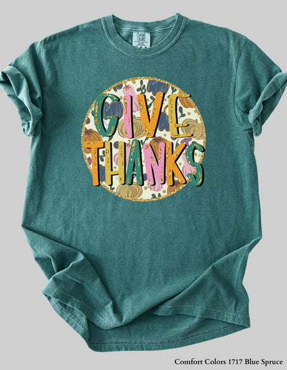 Give Thanks Retro Pumpkin Shirt – Glitter Fall Thanksgiving Tee (Adult Sizes S–2XL)