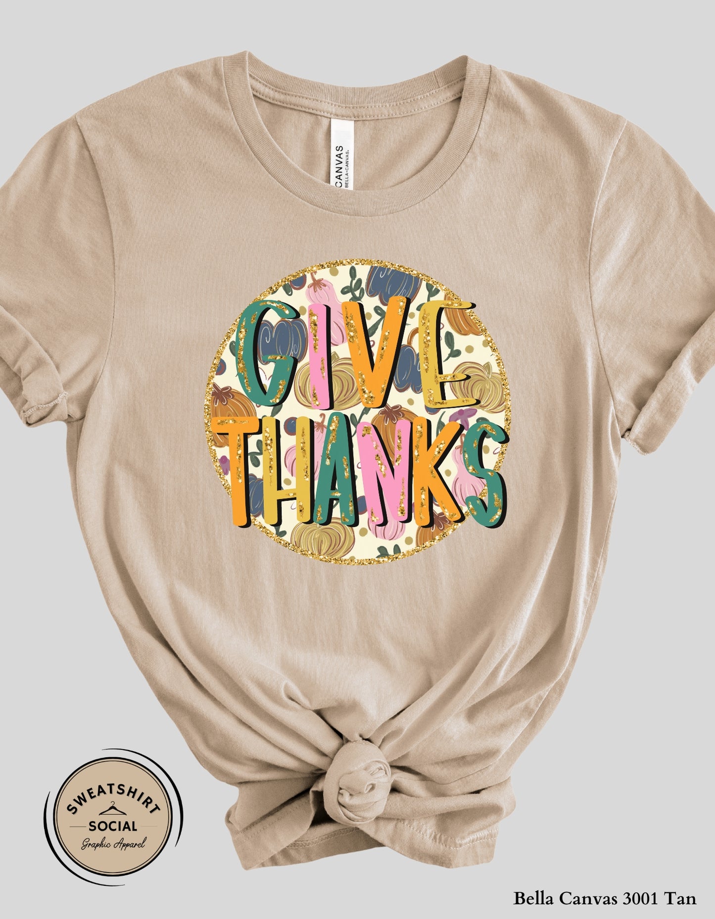 Give Thanks Retro Pumpkin Shirt – Glitter Fall Thanksgiving Tee (Adult Sizes S–2XL)