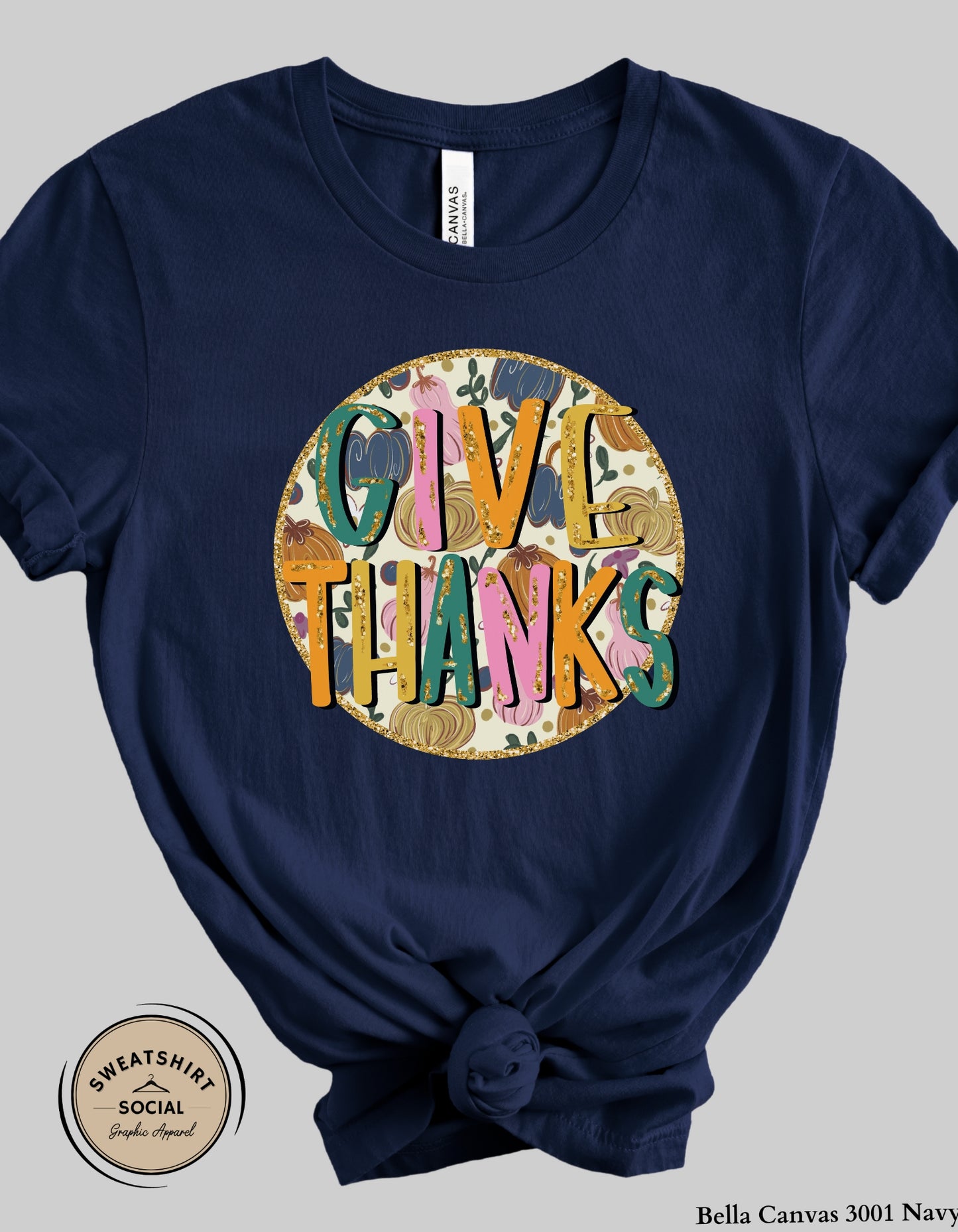 Give Thanks Retro Pumpkin Shirt – Glitter Fall Thanksgiving Tee (Adult Sizes S–2XL)