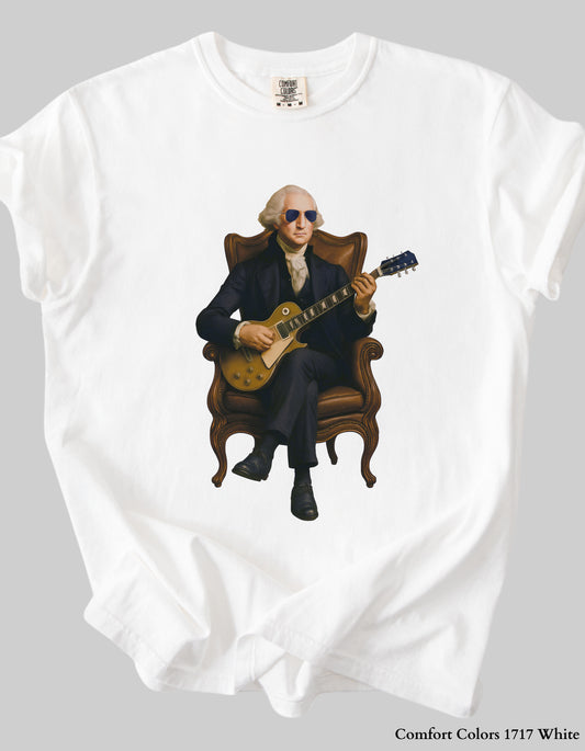 George Washington Guitar Shirt or Sweatshirt – Funny Patriotic Graphic Tee (Founding Fathers Rock Series)