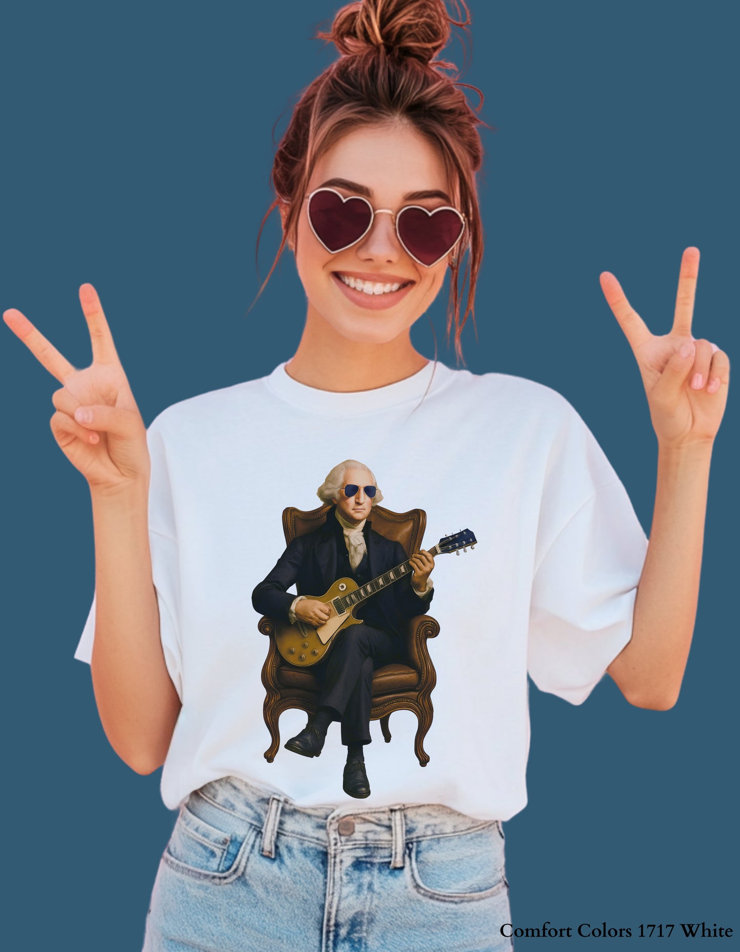 George Washington Guitar Shirt or Sweatshirt – Funny Patriotic Graphic Tee (Founding Fathers Rock Series)