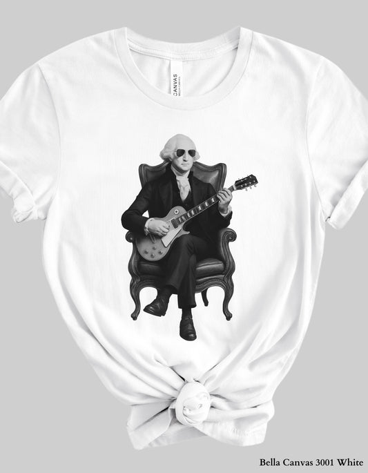 George Washington Guitar Shirt or Sweatshirt – Black & White Founding Father Design | Patriotic Family Matching Tee