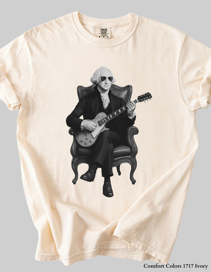 George Washington Guitar Shirt or Sweatshirt – Black & White Founding Father Design | Patriotic Family Matching Tee