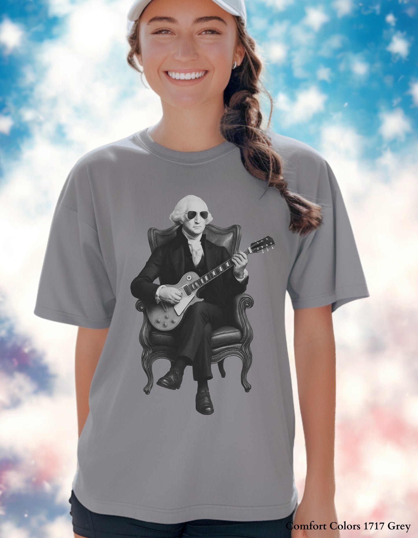 George Washington Guitar Shirt or Sweatshirt – Black & White Founding Father Design | Patriotic Family Matching Tee