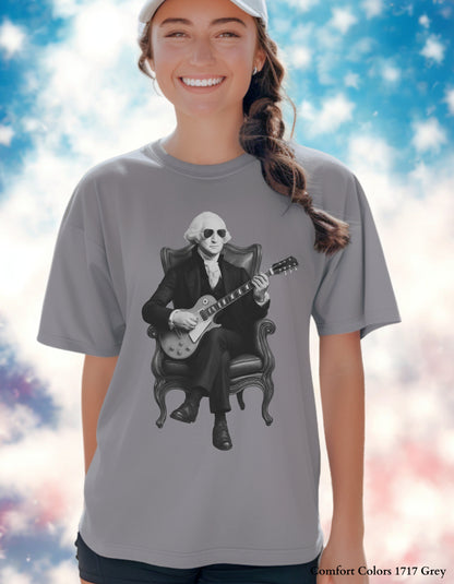 George Washington Guitar Shirt or Sweatshirt – Black & White Founding Father Design | Patriotic Family Matching Tee