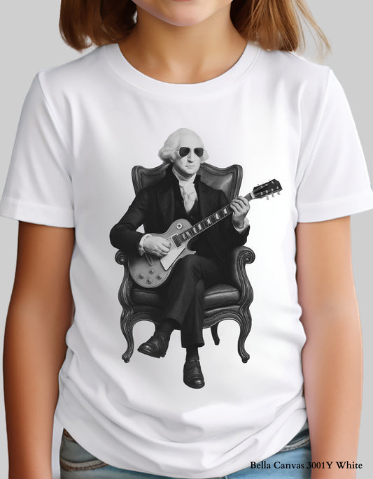 Kids George Washington Guitar Tee – Black & White | Founding Fathers Rock Series Family Matching Shirt