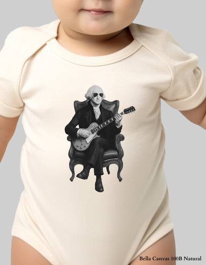 Kids George Washington Guitar Tee – Black & White | Founding Fathers Rock Series Family Matching Shirt