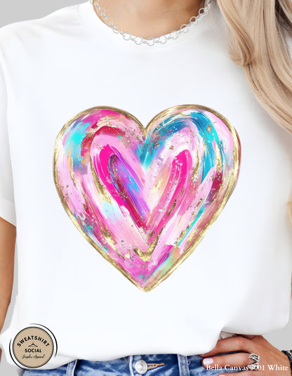 Painted Heart Valentine’s Day T-Shirt or Sweatshirt – Colorful Love Art Design (Adult Sizes S–2XL)