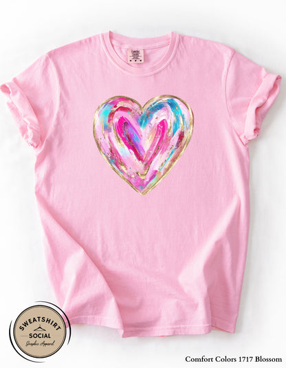 Painted Heart Valentine’s Day T-Shirt or Sweatshirt – Colorful Love Art Design (Adult Sizes S–2XL)