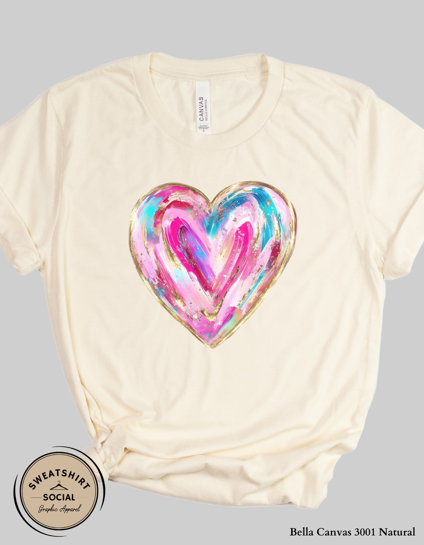 Painted Heart Valentine’s Day T-Shirt or Sweatshirt – Colorful Love Art Design (Adult Sizes S–2XL)