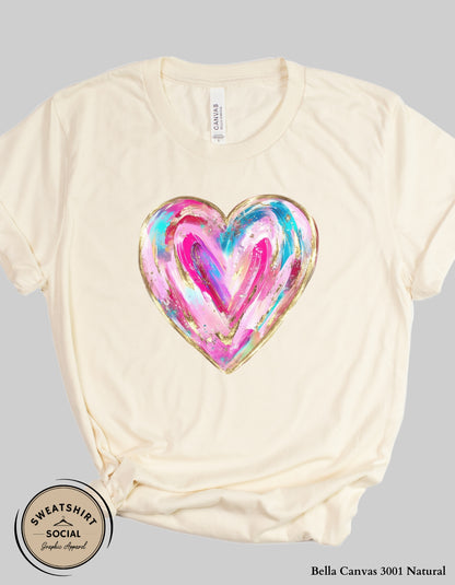 Painted Heart Valentine’s Day T-Shirt or Sweatshirt – Colorful Love Art Design (Adult Sizes S–2XL)