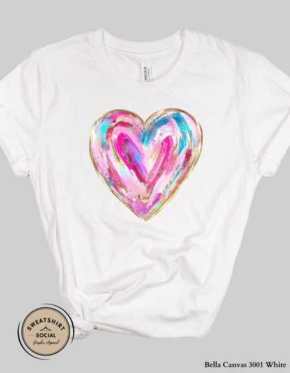 Painted Heart Valentine’s Day T-Shirt or Sweatshirt – Colorful Love Art Design (Adult Sizes S–2XL)