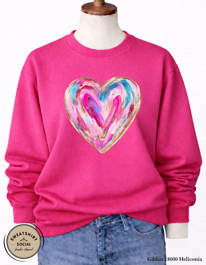 Painted Heart Valentine’s Day T-Shirt or Sweatshirt – Colorful Love Art Design (Adult Sizes S–2XL)