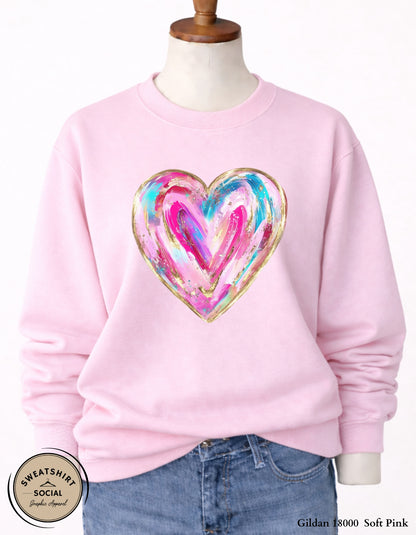 Painted Heart Valentine’s Day T-Shirt or Sweatshirt – Colorful Love Art Design (Adult Sizes S–2XL)