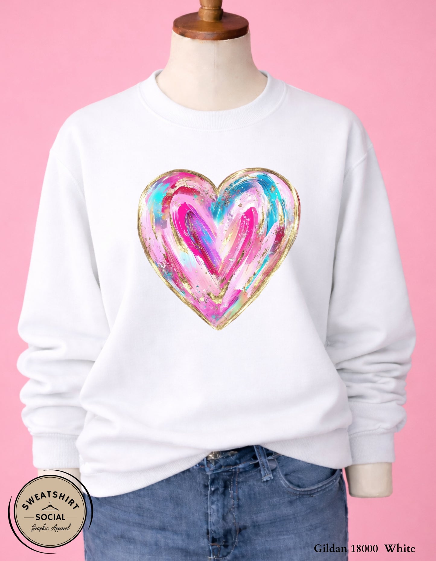 Painted Heart Valentine’s Day T-Shirt or Sweatshirt – Colorful Love Art Design (Adult Sizes S–2XL)