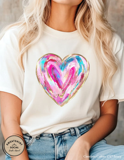 Painted Heart Valentine’s Day T-Shirt or Sweatshirt – Colorful Love Art Design (Adult Sizes S–2XL)