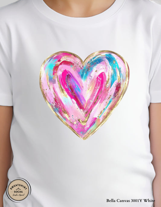 Painted Heart Valentine T-Shirt or Sweatshirt for Kids – Colorful Love Art Design (Infant–Youth Sizes)