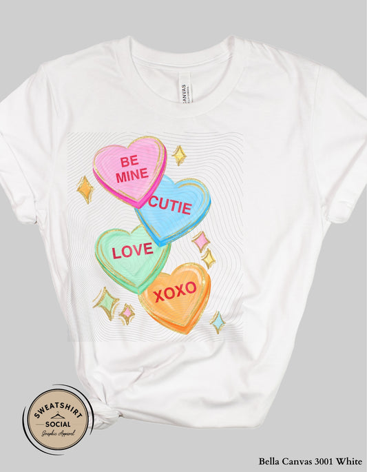 Conversation Hearts Valentine’s Day T-Shirt or Sweatshirt – Candy Heart Love Design (Adult Sizes S–2XL)