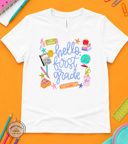 Hello Grade Level Kids Shirt – Colorful Back to School Tee for Pre-K, Kindergarten, 1st–5th Grade
