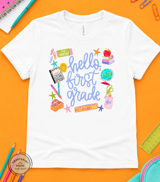 Hello Grade Level Kids Shirt – Colorful Back to School Tee for Pre-K, Kindergarten, 1st–5th Grade