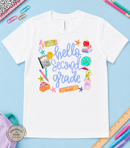Hello Grade Level Kids Shirt – Colorful Back to School Tee for Pre-K, Kindergarten, 1st–5th Grade
