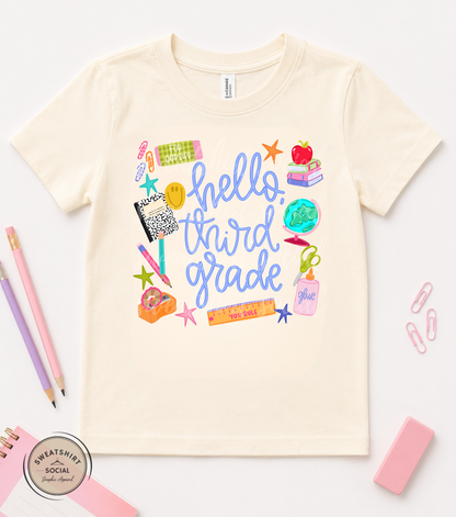 Hello Grade Level Kids Shirt – Colorful Back to School Tee for Pre-K, Kindergarten, 1st–5th Grade