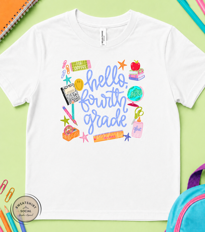 Hello Grade Level Kids Shirt – Colorful Back to School Tee for Pre-K, Kindergarten, 1st–5th Grade