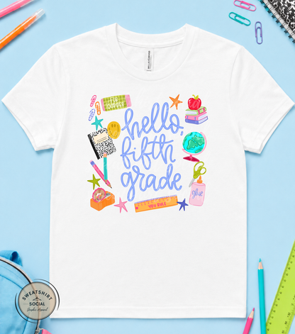 Hello Grade Level Kids Shirt – Colorful Back to School Tee for Pre-K, Kindergarten, 1st–5th Grade