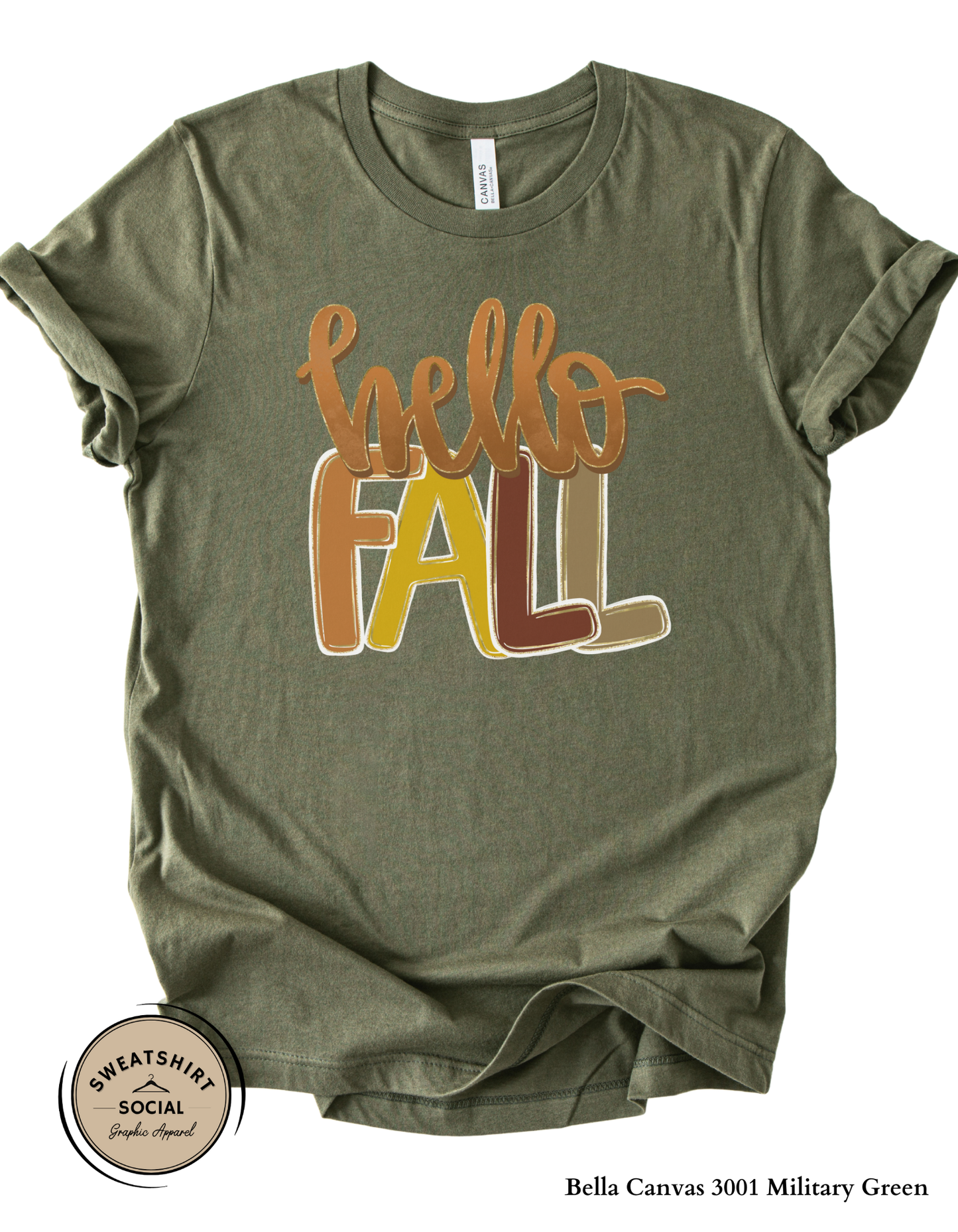 Hello Fall Shirt – Cozy Autumn Colors Graphic Tee (Adult Sizes S–2XL)