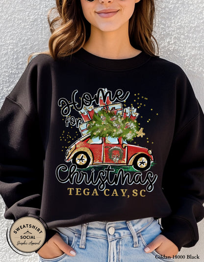 Home for Christmas T-Shirt or Sweatshirt – Tega Cay Holiday Design (Adult Sizes S–2XL)