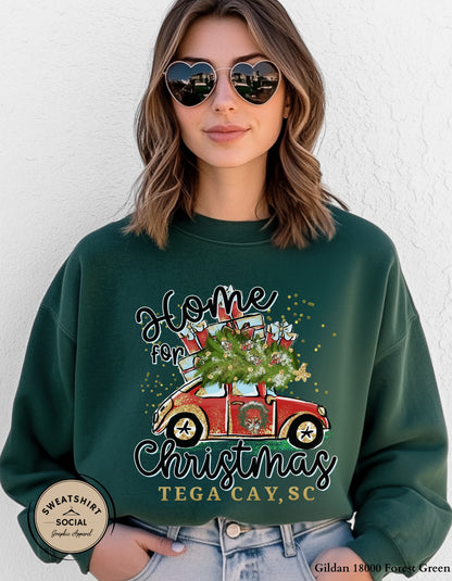Home for Christmas T-Shirt or Sweatshirt – Tega Cay Holiday Design (Adult Sizes S–2XL)