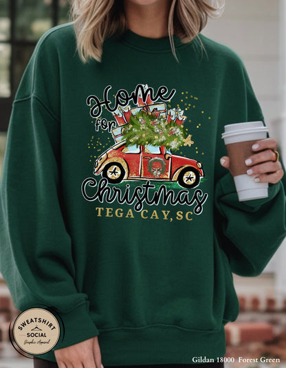 Home for Christmas T-Shirt or Sweatshirt – Tega Cay Holiday Design (Adult Sizes S–2XL)